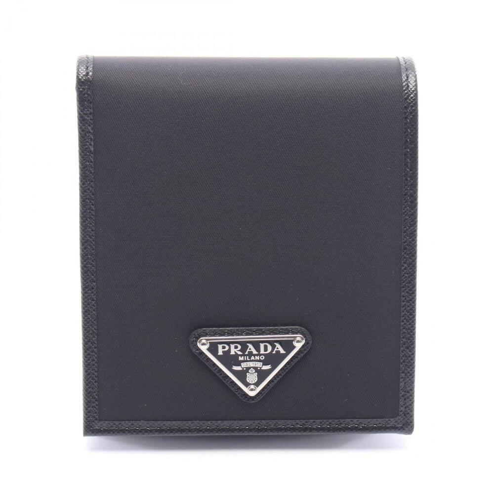 Prada SASAFFIANO METAL Bi-fold Wallet, Nylon, Saffiano Leather, Men's, Black ...